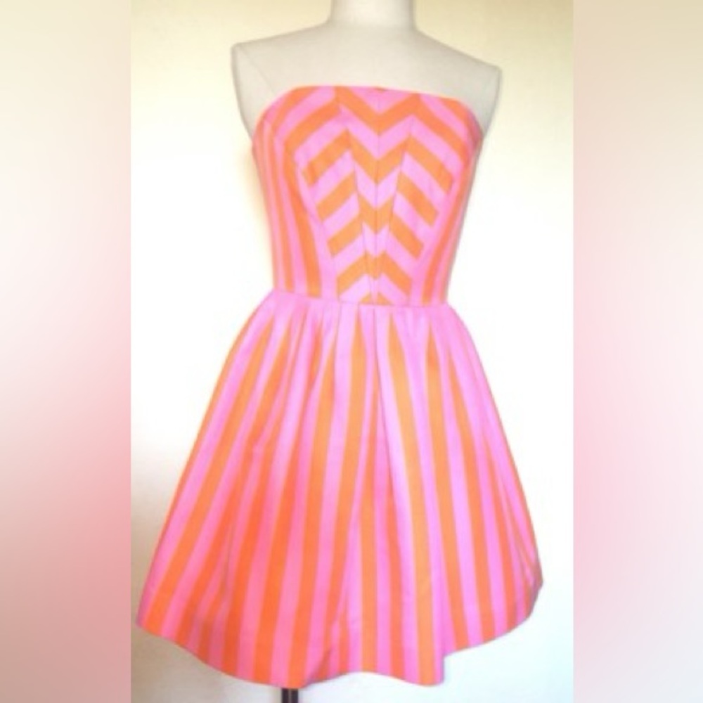 Lily Pulitzer Bright Pink and Orange Striped strapless Dress